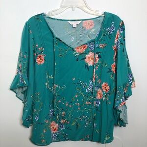 LC Lauren Conrad Teal Floral Blouse